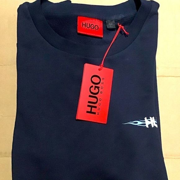 HUGO BOSS Men’s Flame Logo Sweat Shirt  Dark Blue - Picture 5 of 10